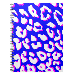 White Leopard Print Blue Pink Notebook