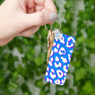 White Leopard Print Blue Purple Keychain