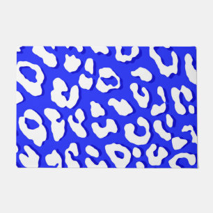 White Leopard Print Dark Blue Doormat