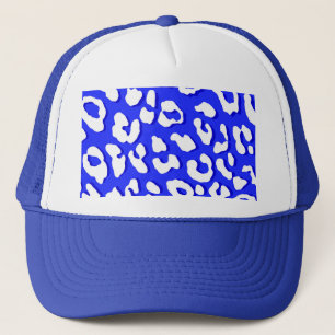 White Leopard Print Dark Blue Trucker Hat