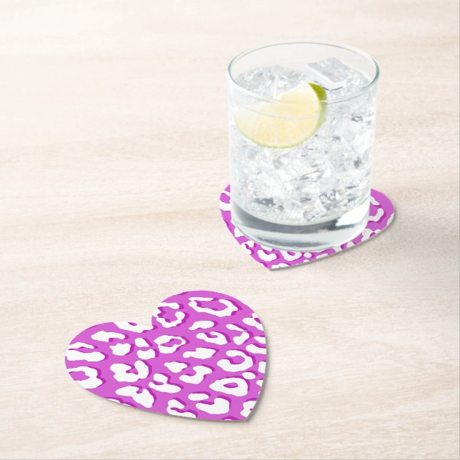 White Leopard Print Lavender  Paper Coaster (Insitu)