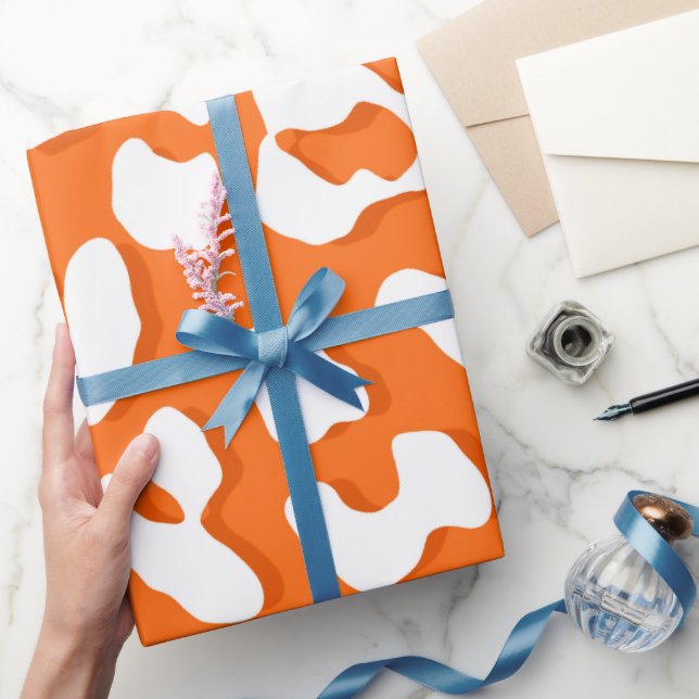 White Leopard Print Orange Wrapping Paper (Gifting)