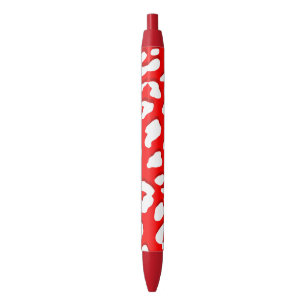 White Leopard Print Red Black Ink Pen