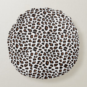 White Leopard Print Round Pillow