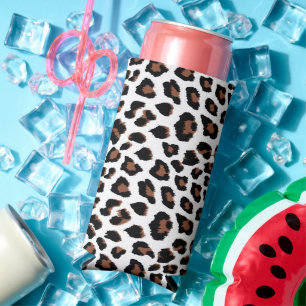White Leopard Print Seltzer Can Cooler