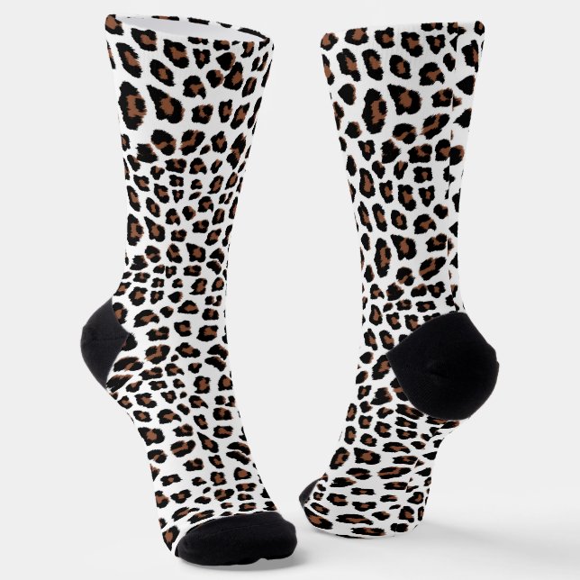  White Leopard Print Socks (Angled)