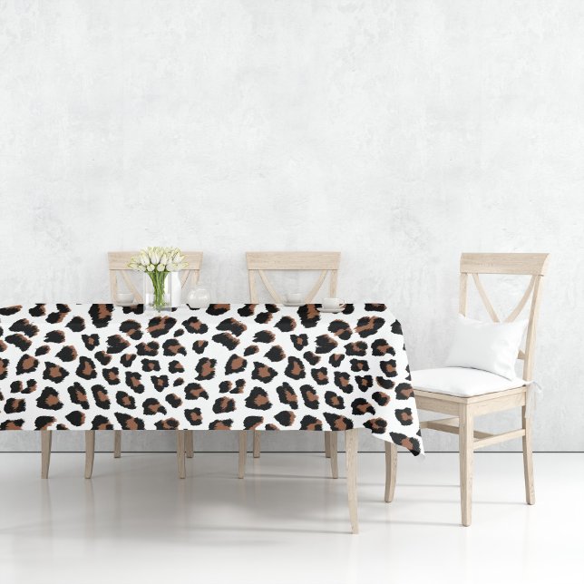 White Leopard Print  Tablecloth (White Leopard Print Tablecloth by Looly Elzayat
)