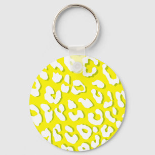 White Leopard Print Yellow Keychain