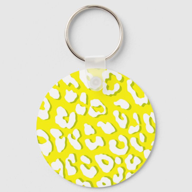 White Leopard Print Yellow Keychain (Front)