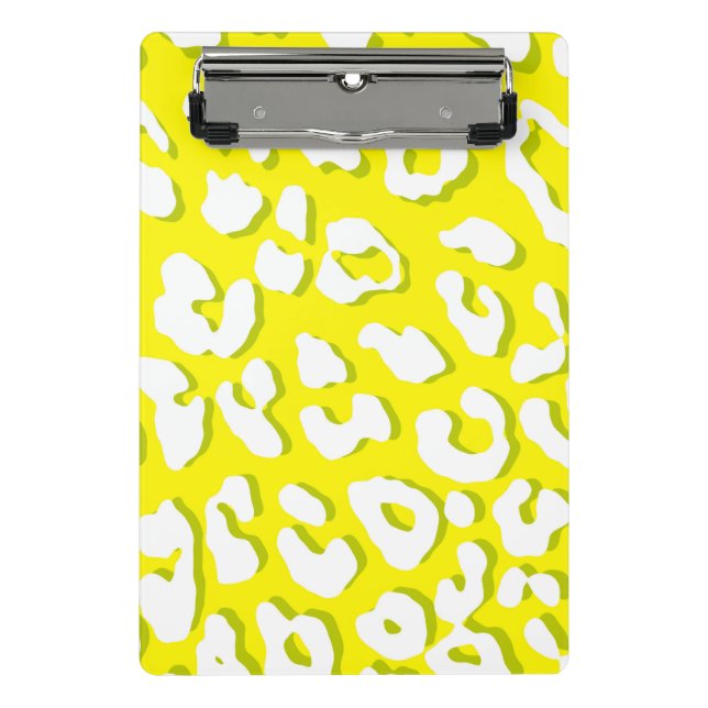 White Leopard Print Yellow Mini Clipboard (Front)
