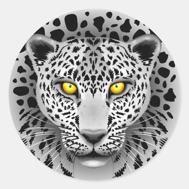 White Leopard with Yellow Eyes Round Stickers (Front)