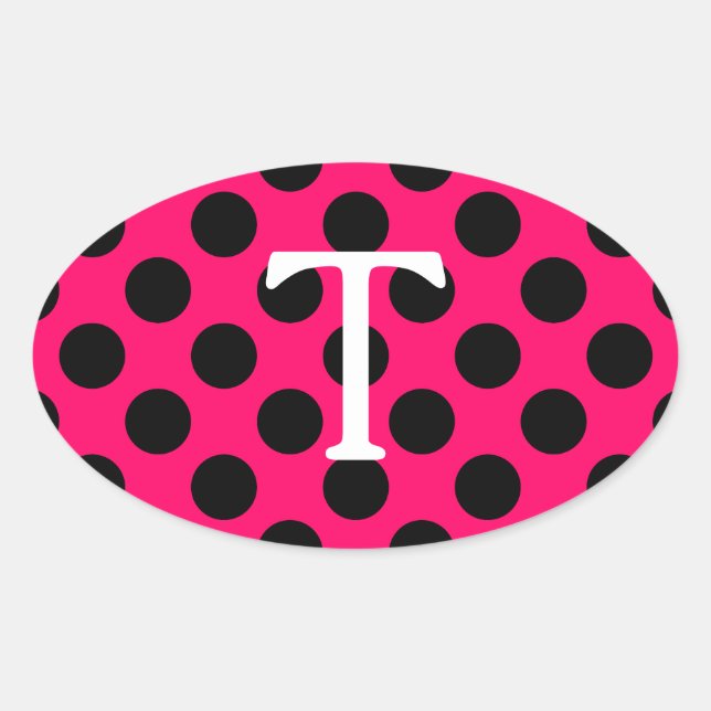 White Letter T Monogram with Polka Dots Oval Sticker (Front)