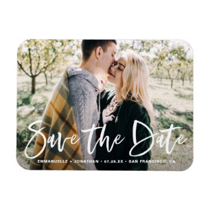 White Lettering Overlay Photo Save the Date Magnet