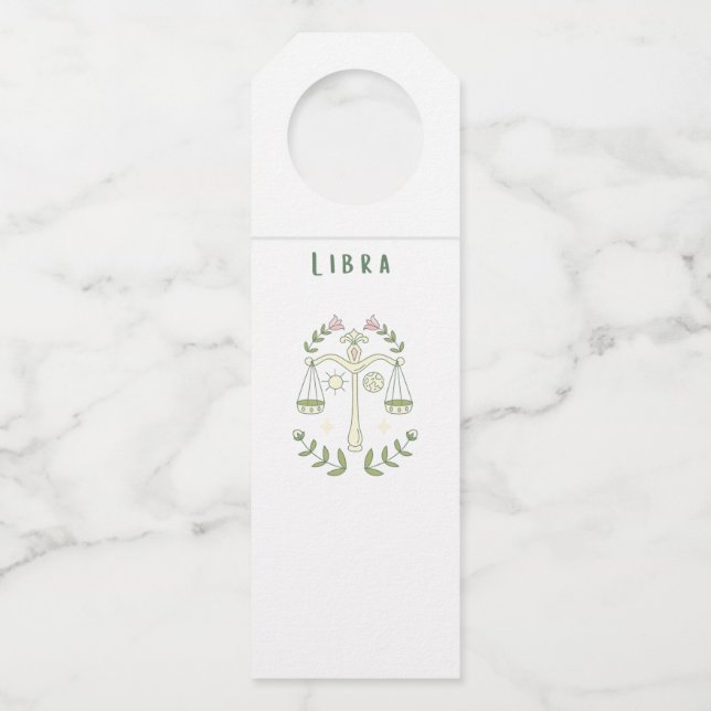 white Libra, zodiac, star sign  Bottle Tag (Front)