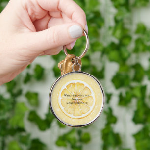 White Life Gives You Lemons Quote Glitter Keychain