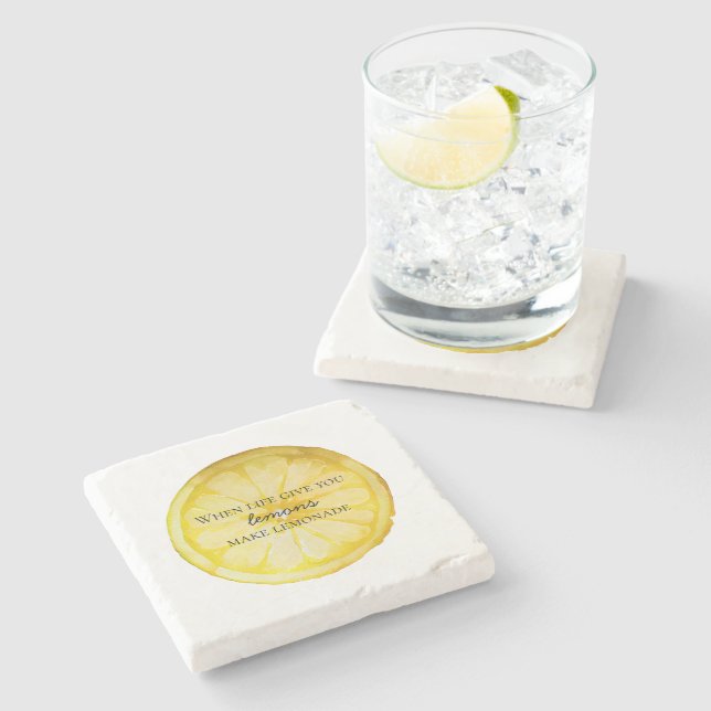White Life Gives You Lemons Quote Stone Coaster (Side)