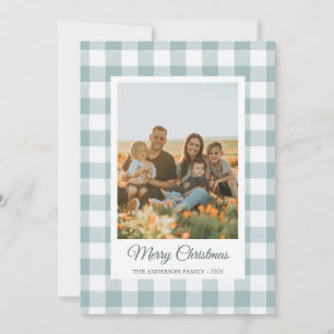 White light blue buffalo plaid photo Holiday Card