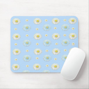 White & light blue Daisy Pattern  Mouse Pad