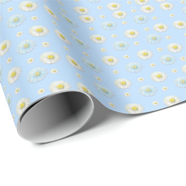 White & light blue Daisy Pattern Wrapping Paper (Roll Corner)