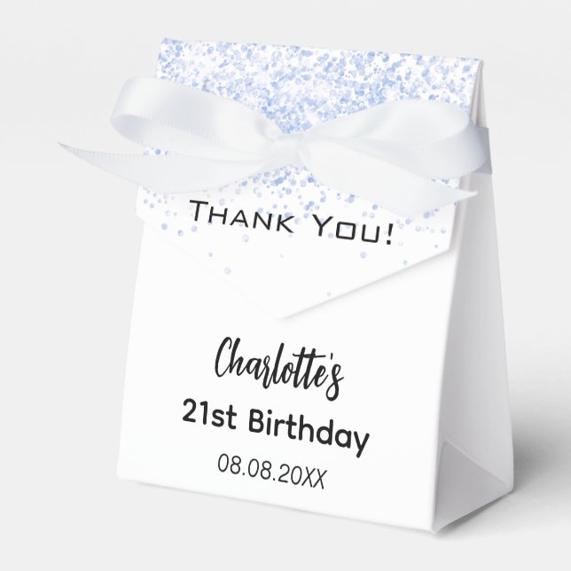 White light blue glitter sparkles name thank you favor box (Front Side)