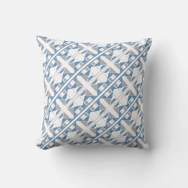 White Light Blue Grey Diagonal Geometric Pattern Throw Pillow (Front)