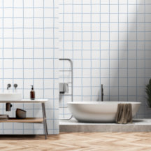 White Light Blue Grid Chequered Scandi Minimalist