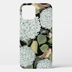 White, light blue Hortensia with green leaves and  iPhone 12 Case