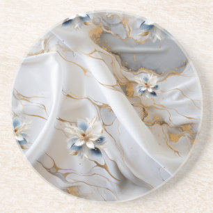 White & light-blue Silky Flowers on a Silk look  Coaster