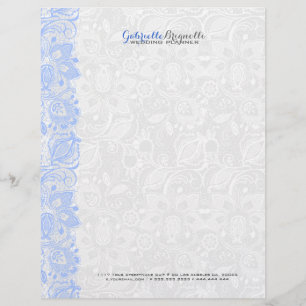 White & Light Blue Vintage Floral Lace Letterhead