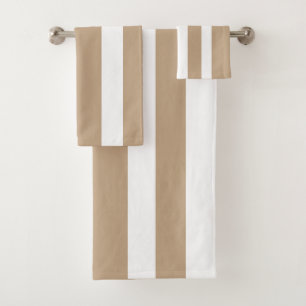  White + Light Brown Stripes  Bath Towel Set