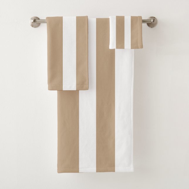  White + Light Brown Stripes  Bath Towel Set (Insitu)