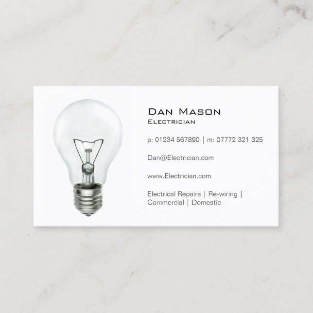 White Light Bulb Electrician - Business Card (Front)