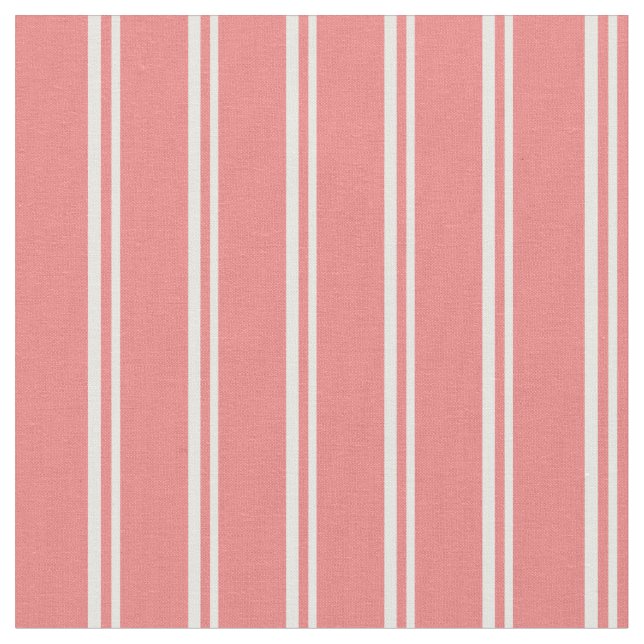 White & Light Coral Coloured Lined Pattern Fabric (Close Up)
