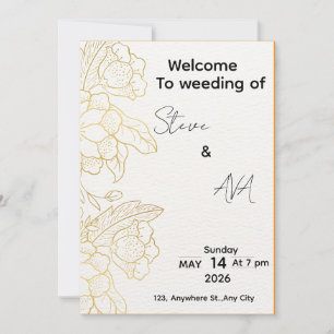 White & Light Gold Elegant Wedding Invitation