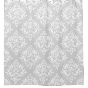 White & Light Grey Floral Damasks Pattern