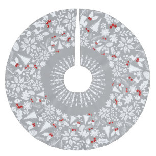 White & Light Grey Geometric Christmas Wreath Brushed Polyester Tree Skirt