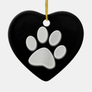 White/Light Grey Halftone Paw Print Ceramic Ornament