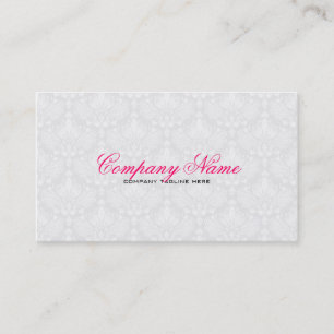 White & Light Grey Vintage Floral Damasks  Pattern Business Card