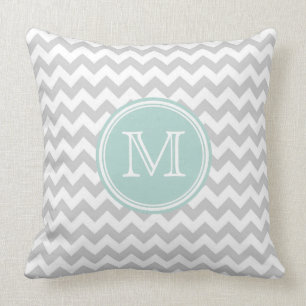White &Light Grey Zigzag Chevron Pattern Monogram Throw Pillow