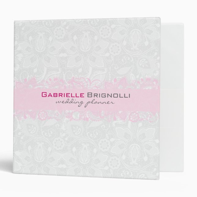 White & Light Pink Vintage Floral Lace Binder (Front/Inside)