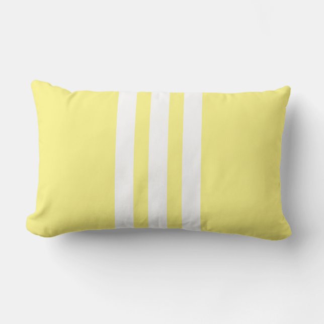 White, Light Yellow Vertical Stripe Lumbar Pillow (Front)