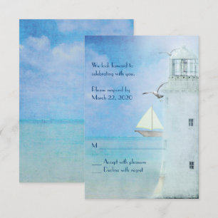white lighthouse wedding RSVP Invitation