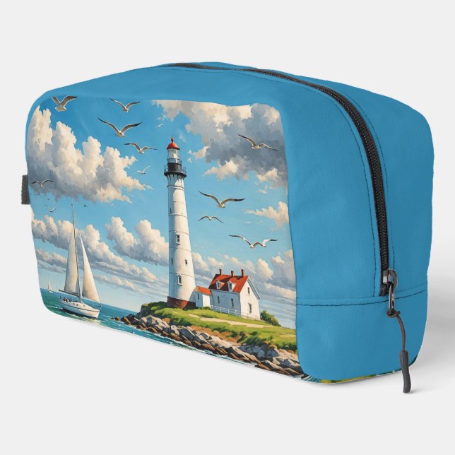 White Lighthouse With Sailboat Dopp Kit (Right Corner)