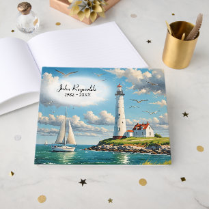 White Lighthouse With Sailboat Guest Book