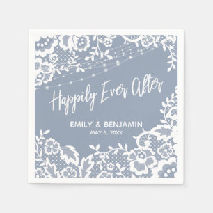 White Lights Lace Happily Ever After Dusty Blue Napkin