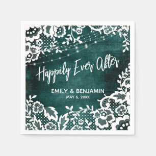 White Lights & Lace Rustic Teal Happily Ever After Napkin