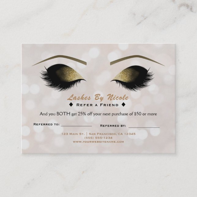 White Lights Makeup Lashes Refer Friend Aftercare Referral Card (Front)