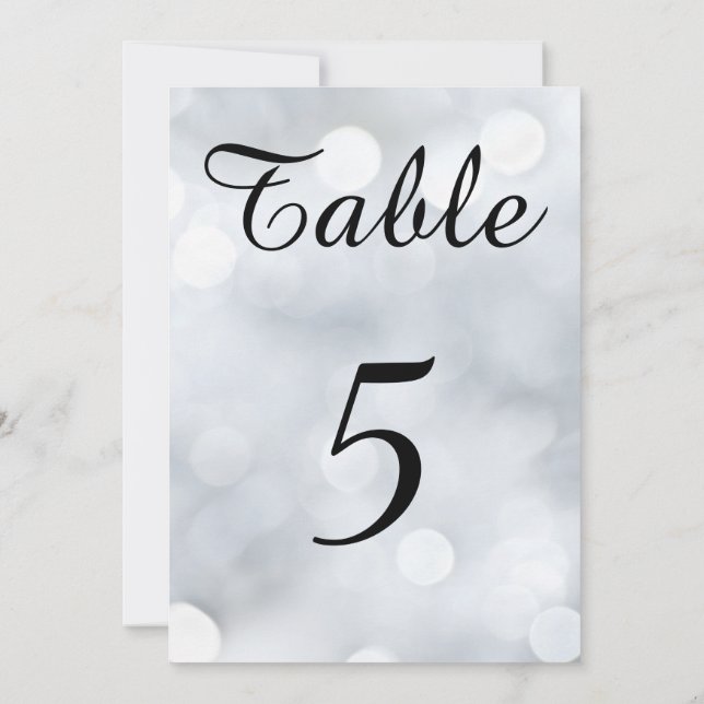 White Lights Snow Sparkle Table Number Wedding (Back)