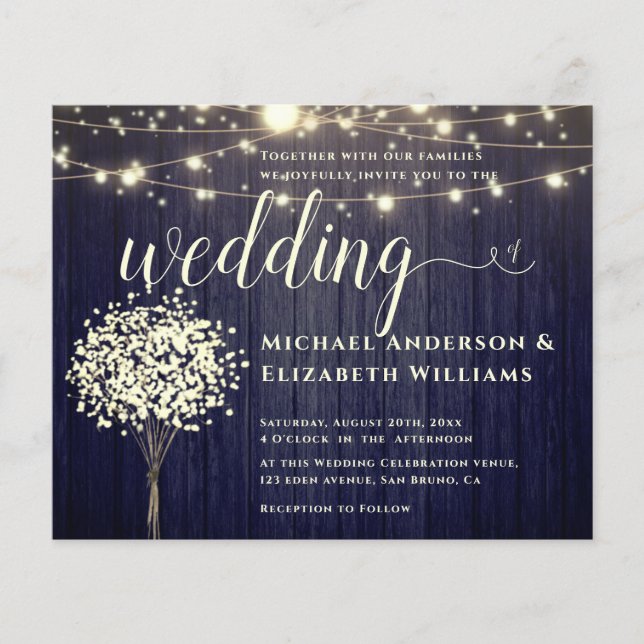 White Lights String  & Natural Rustic Wood wedding Flyer (Front)