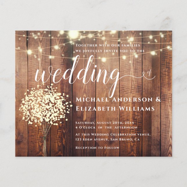 White Lights String  & Natural Rustic Wood wedding Flyer (Front)